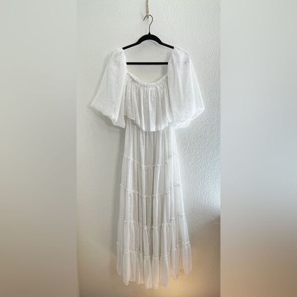 Misa Cassandra Bohemian Romantic white ruffled maxi dress Dress in White dots - Picture 8 of 11